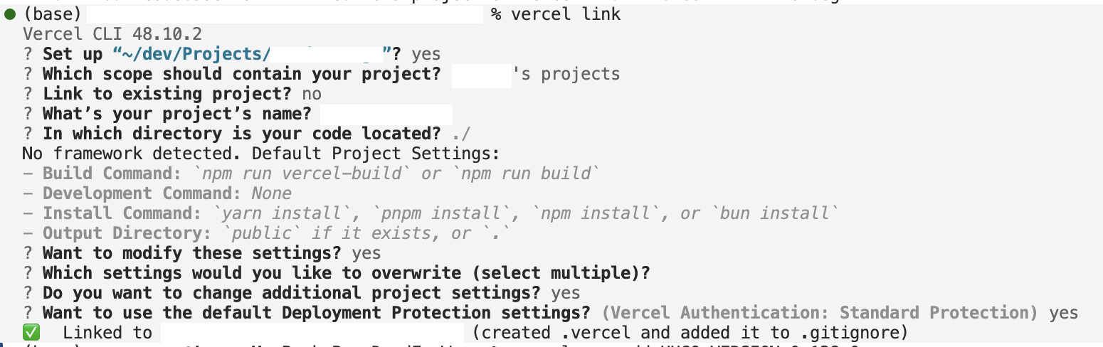 Vercel CLI linking screenshot