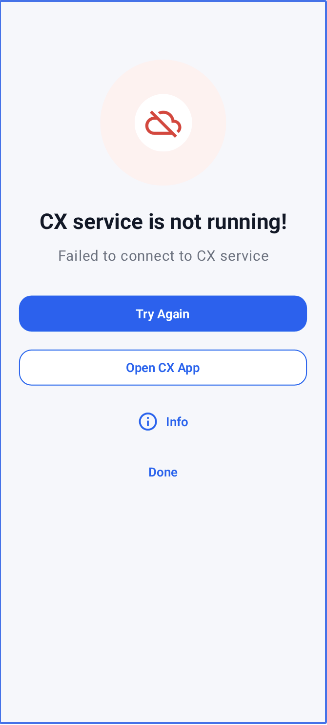FPConnector CX app connection error screen