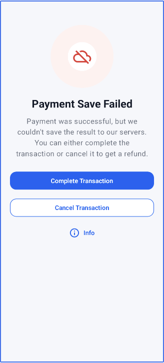 FPConnector payment save failed screen